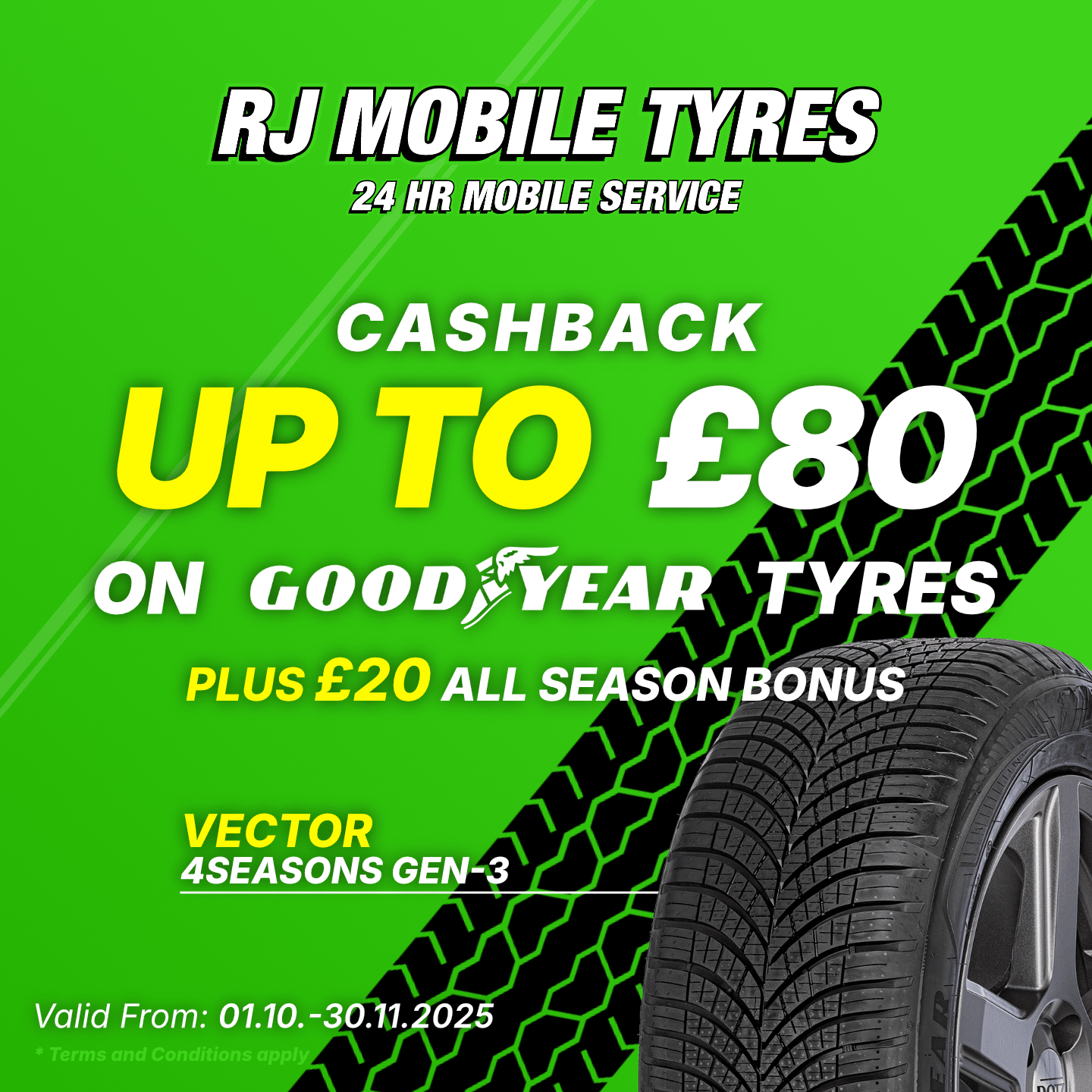 £80 Cashback with Goodyear & RJ Mobile Tyres - Autumn 2025